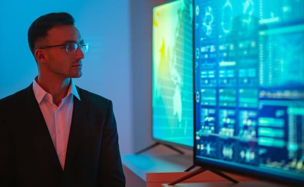 A security analyst reviewing network traffic data on a dashboard, with visualizations highlighting potential security incidents and anomalous network behavior.