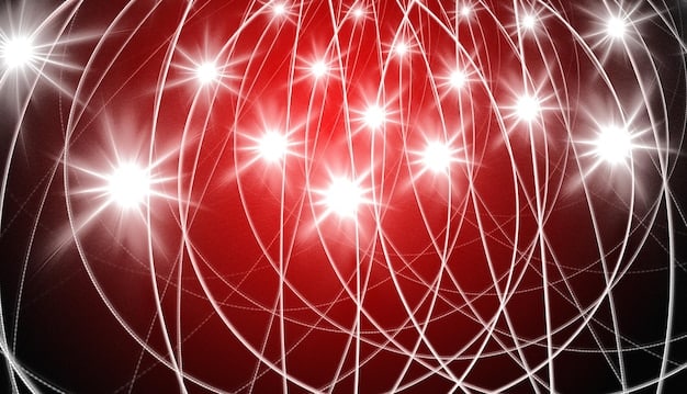 A network diagram showing multiple US businesses interconnected, with lines of data flowing between them. Red lines highlight cyberattacks targeting specific companies.