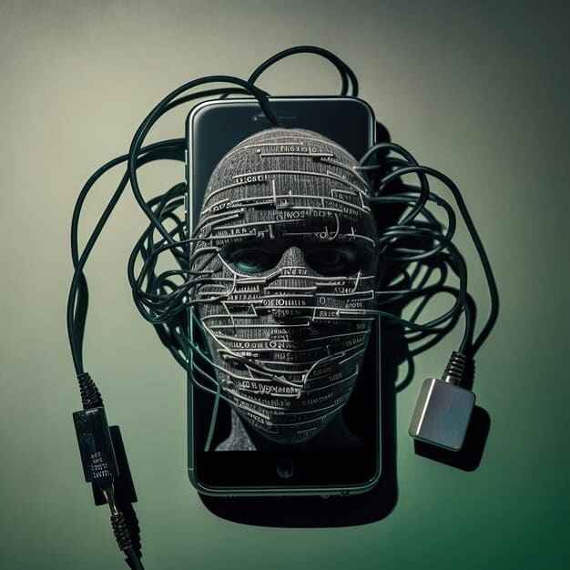 A graphic showing different types of mobile threats such as malware, phishing, and ransomware, connected to a central smartphone device.