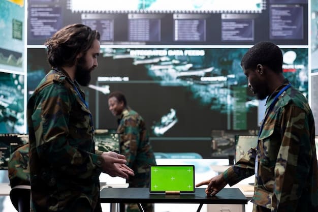An incident response team collaborating in a war room, using log analysis data displayed on a large screen to strategize their response to a security breach.