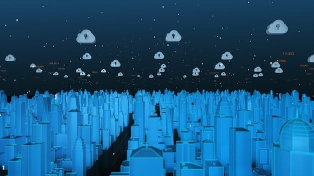 An illustration depicting a digital lock superimposed on a city skyline, representing the cybersecurity measures needed to protect urban infrastructure from cyberattacks. The image should convey a sense of vigilance and readiness.