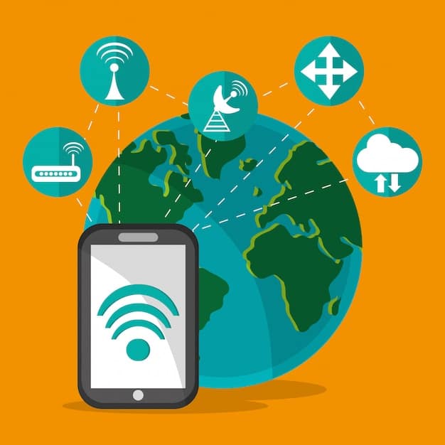 A graphic showing a smartphone connected to GPS satellites, Wi-Fi networks, and cell towers, illustrating the different methods location tracking uses to determine a user's location. Emphasis on the interconnectedness of these technologies.