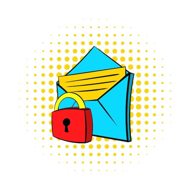 A graphic illustration featuring an email icon being protected by a shield with a padlock symbol, conveying the idea of secure email communication.