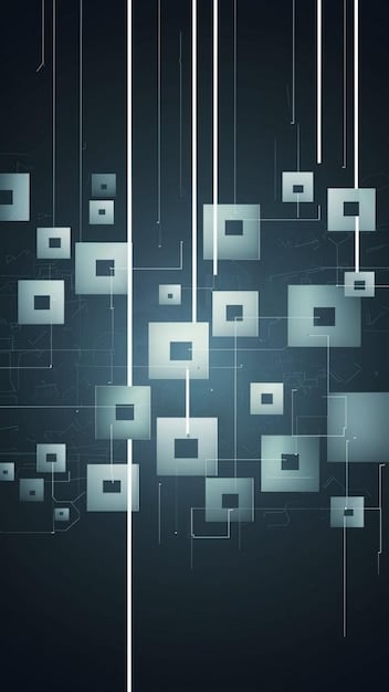 An abstract illustration depicting a software update process. It showcases cascading blocks representing data packages being pushed down from a central source (vendor) to multiple devices (servers, computers, mobile devices), each receiving and integrating the updates.