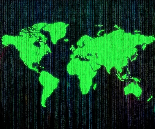 A digital representation of a cyberattack map, showing lines of attack originating from different countries and targeting various industries and government institutions. The map should be visually complex and represent the global scale of cyber warfare.