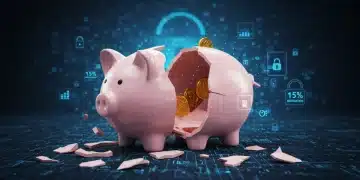 Shattered piggy bank with data leak, representing financial impact of data breaches and proactive digital privacy solutions.