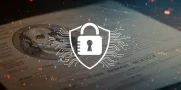 Stylised lock and shield icon over US legal documents, symbolising data privacy regulations.