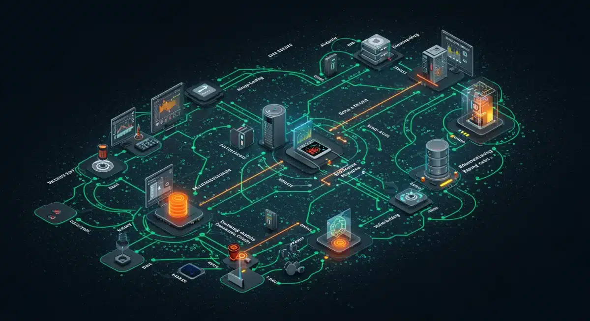 Network diagram with anomaly detection points for zero-day threat identification