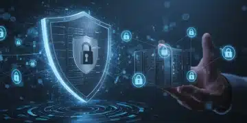 Futuristic digital shield protecting US digital infrastructure from zero-day exploits