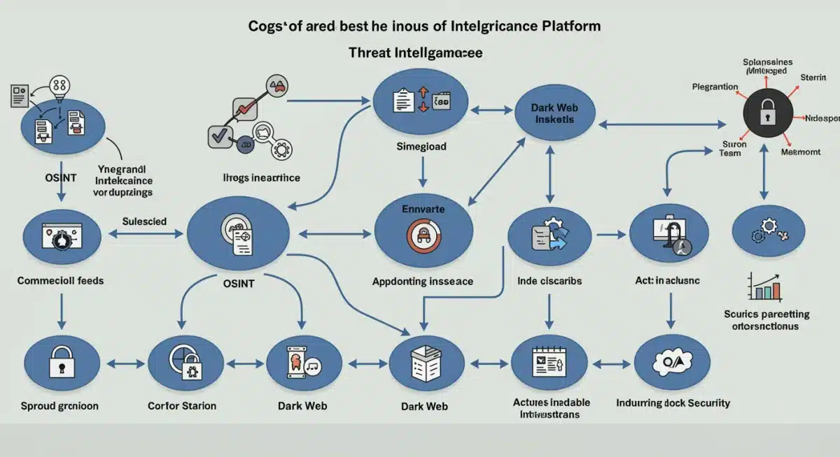 Infographic illustrating the lifecycle and integration of threat intelligence data within a platform, from collection to actionable security insights.