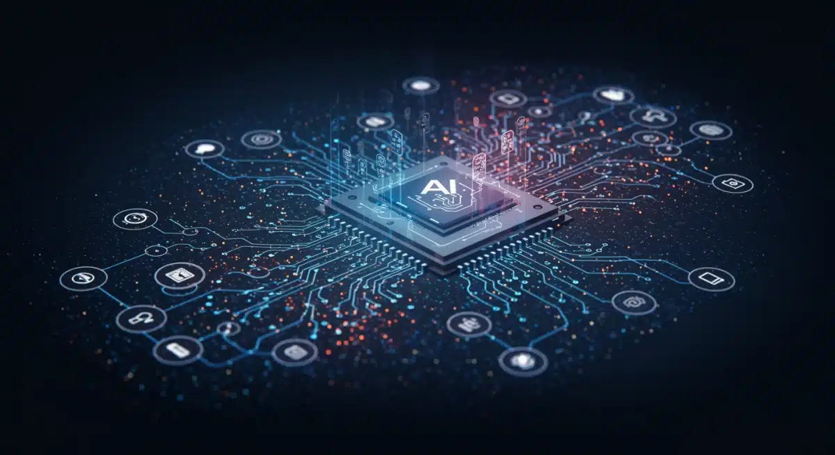 Complex digital networks and AI processing personal data, illustrating data protection challenges.