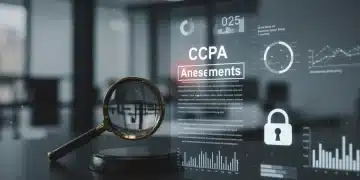 Illustration of CCPA Amendments 2025 documents and digital privacy symbols.