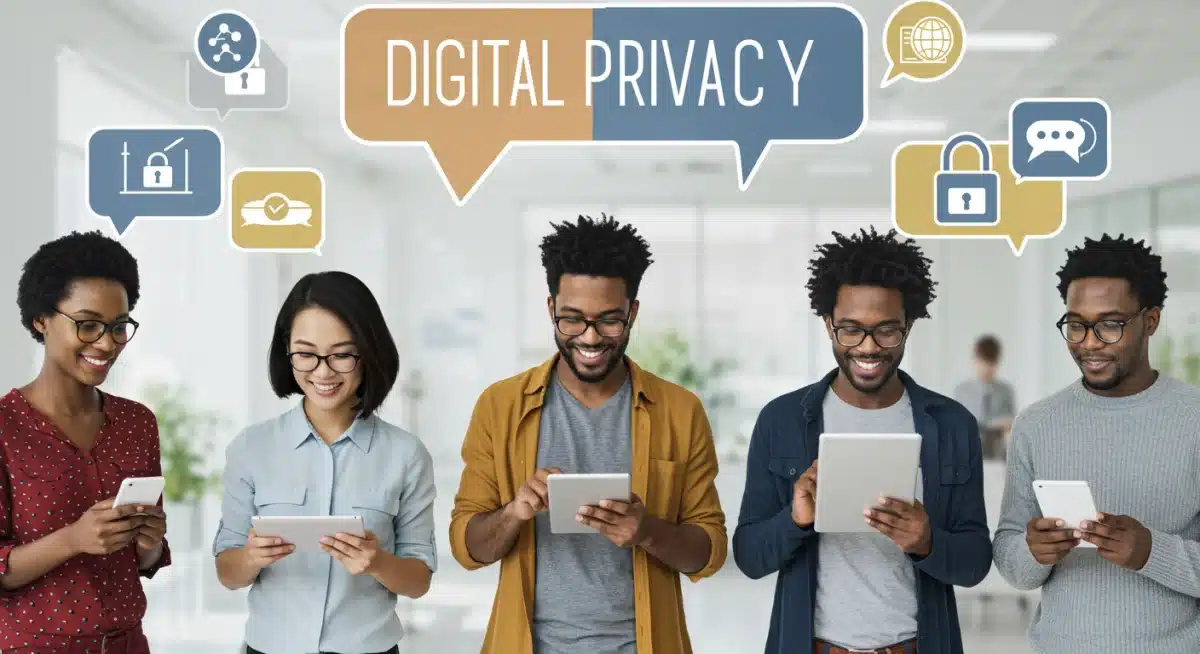 Consumers discussing digital privacy and data control under new regulations.