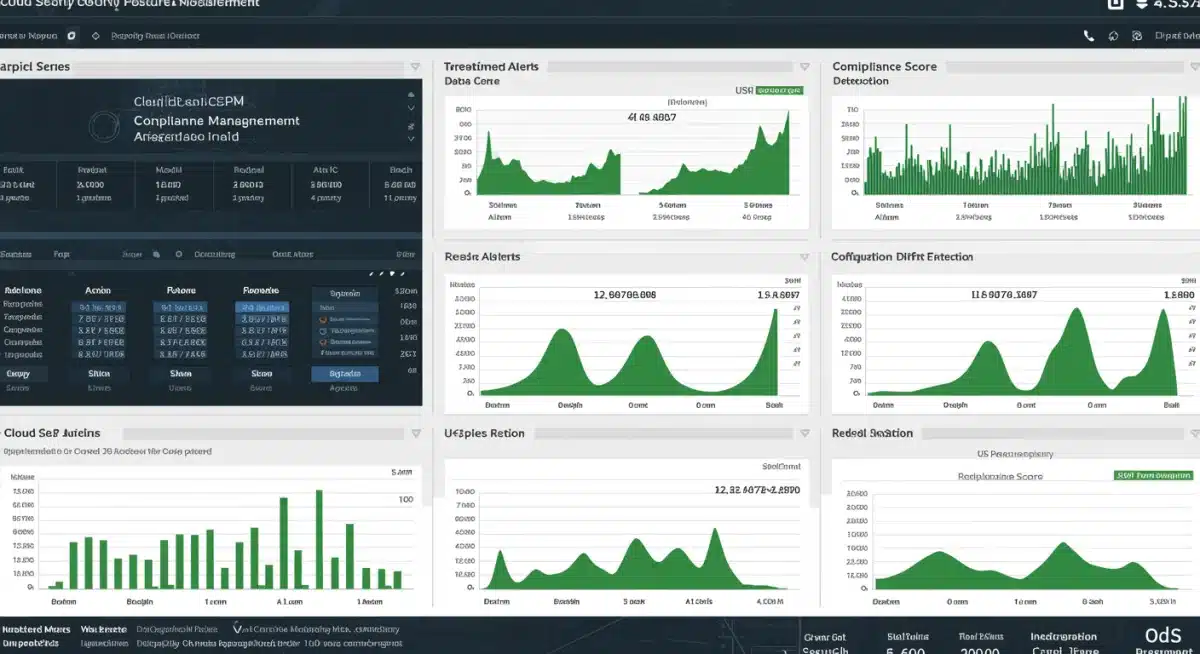 CSPM dashboard showing real-time threat detection and compliance metrics.