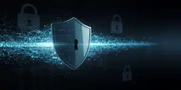 Cybersecurity shield protecting digital data from ransomware threats in 2025
