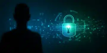 Stylised graphic of a digital lock and data network, representing insider threat detection.