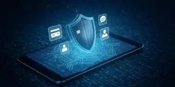 Digital shield safeguarding personal data on a smartphone, representing proactive privacy measures.