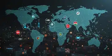 Global supply chain network with highlighted vulnerabilities and threats