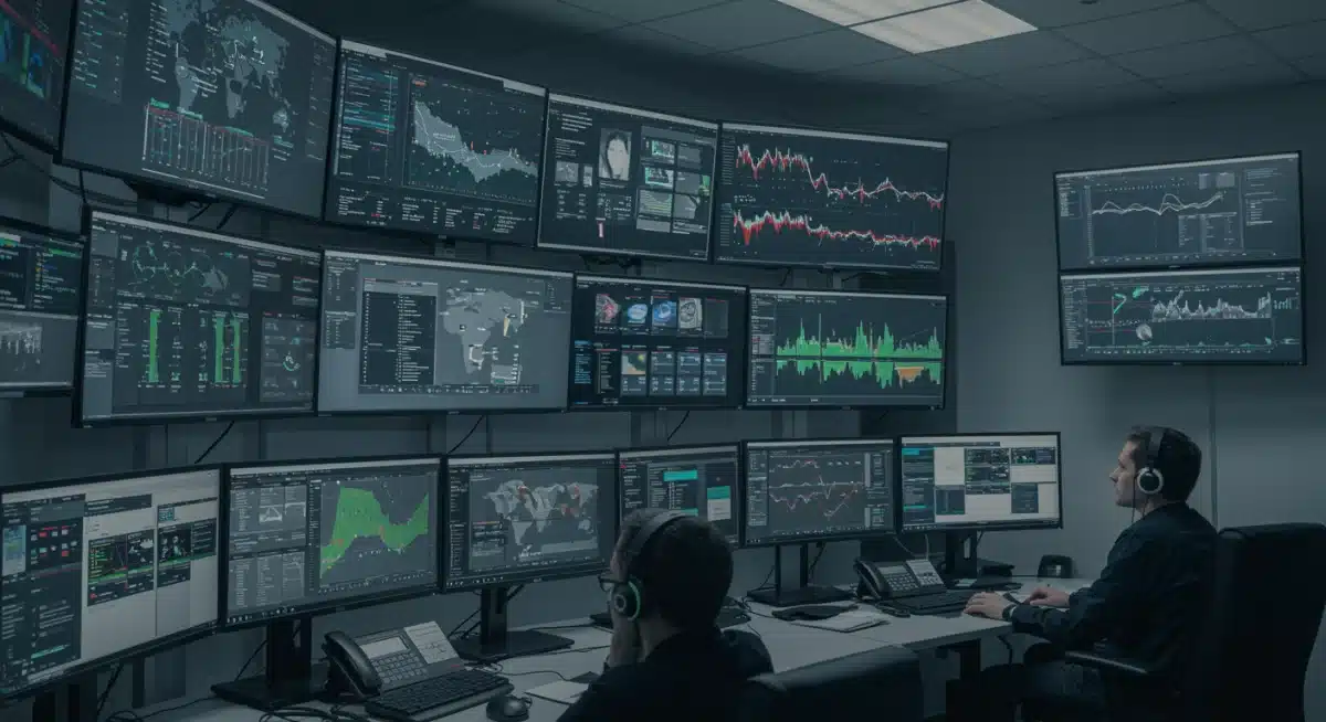 Cybersecurity analysts monitoring threat intelligence in a security operations centre for healthcare.