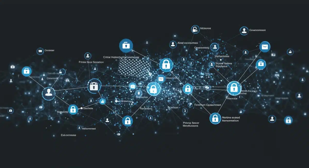 US data security network under quantum threat, showing interconnected systems and vulnerabilities.