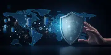 Digital shield protecting US enterprise network from zero-day cyber threats in 2025.
