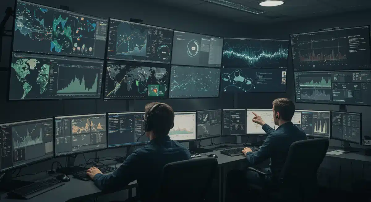 Cybersecurity analysts monitoring AI-powered threat detection in a SOC