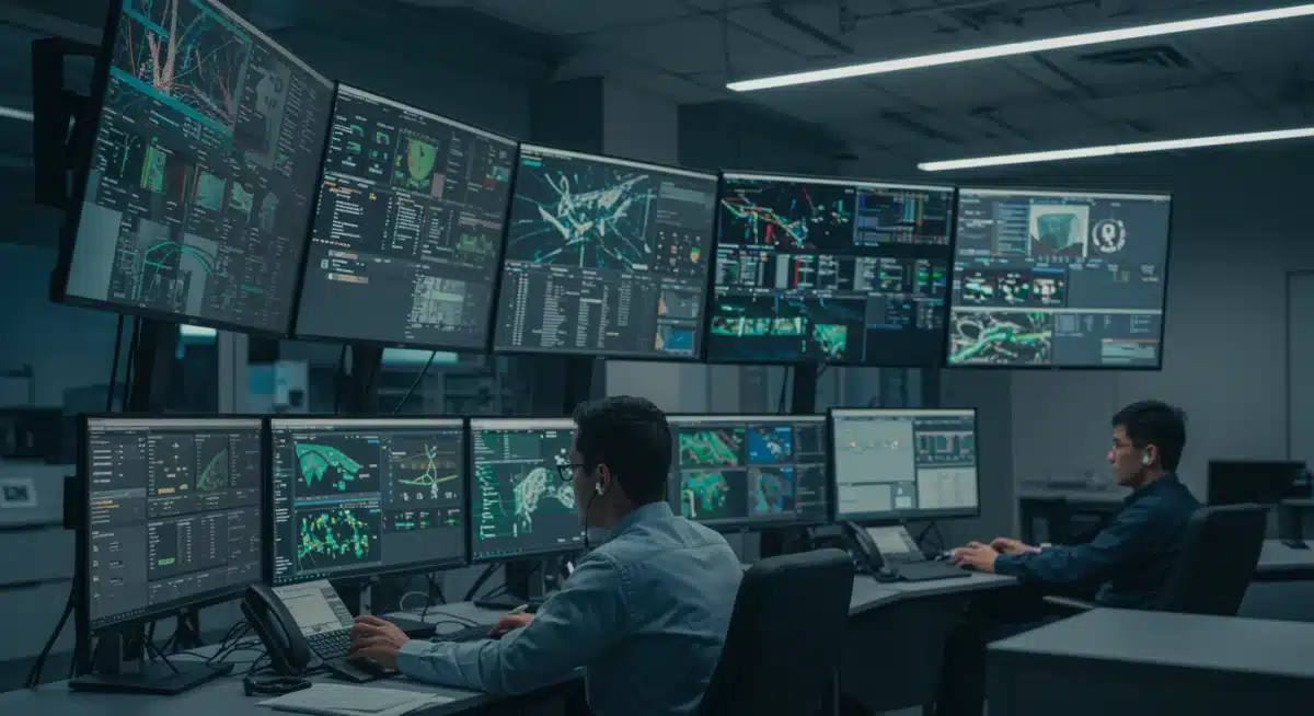 Cybersecurity analysts monitoring threat intelligence in a SOC