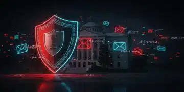 Cybersecurity shield protecting US government data from phishing attacks.