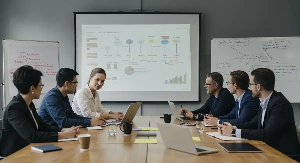 Cybersecurity team collaborating on threat intelligence reports and strategic defence planning.