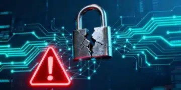 Digital padlock broken over data network, representing data breach financial impact.