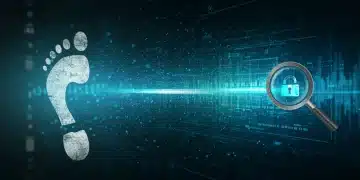 Illustration of a fading digital footprint over a secure data network, symbolising advanced privacy.