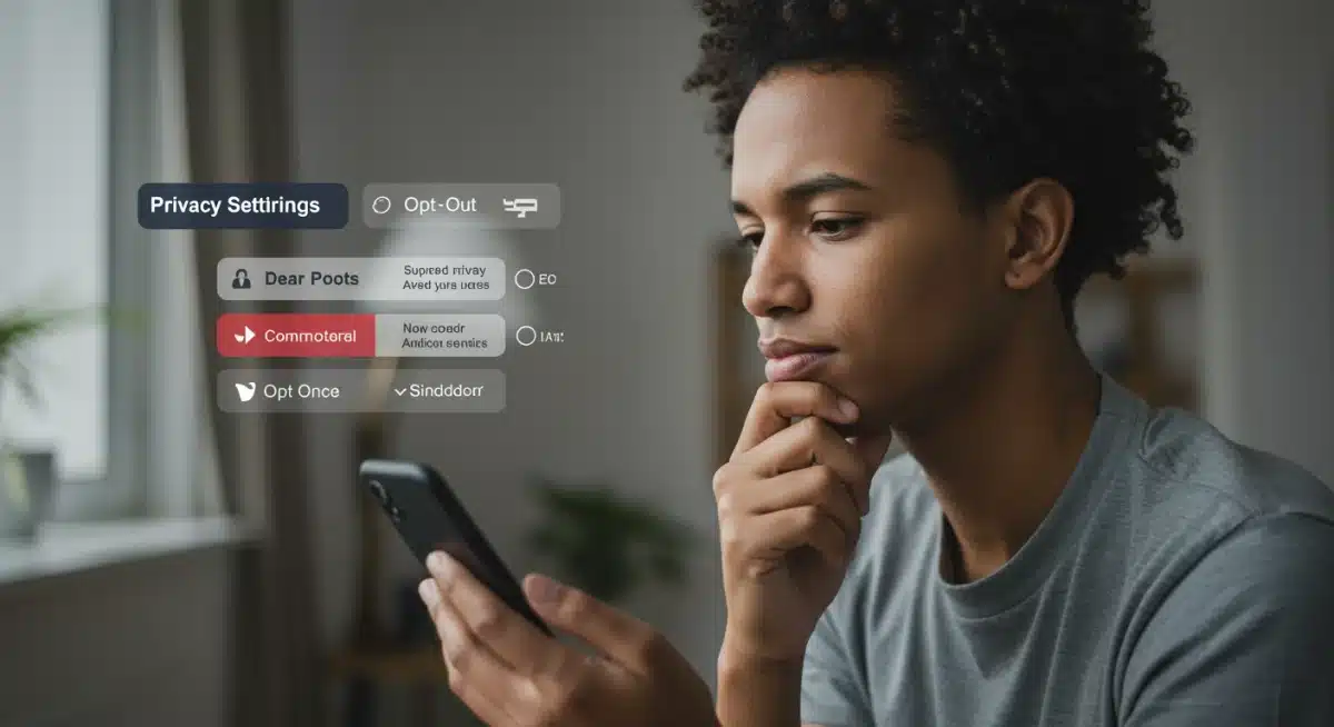 Individual reviewing privacy settings on a smartphone, demonstrating proactive data management.