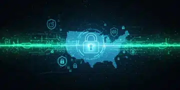 Secure internet connection with padlock over US map, representing VPN data privacy in America.