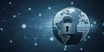 Secure padlock protecting digital globe, representing data privacy.