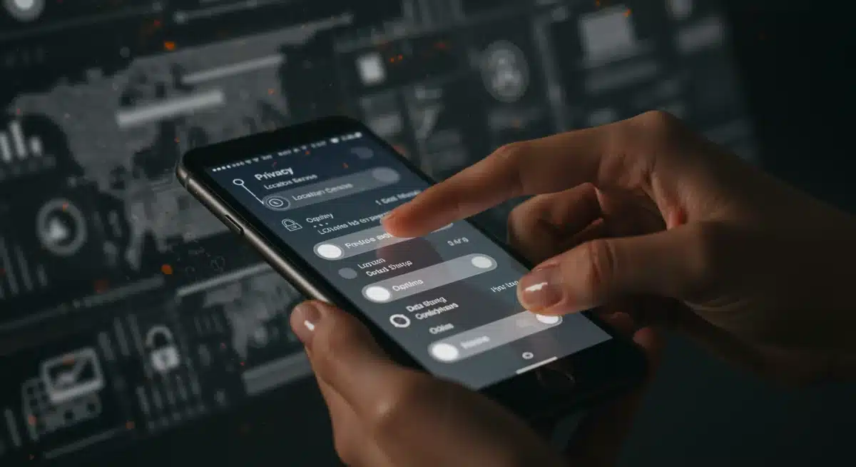 Hand adjusting privacy settings on a smartphone screen.