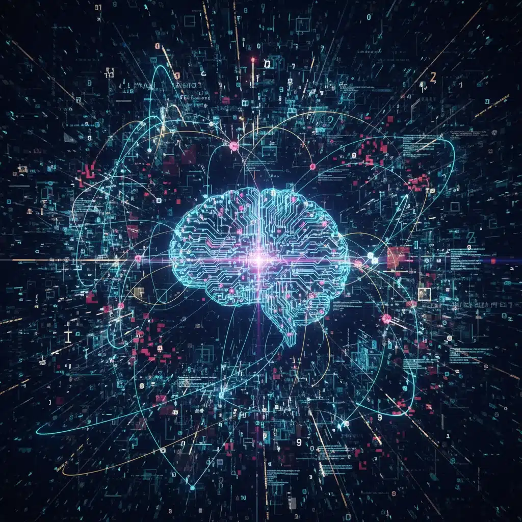 AI and machine learning algorithms analyzing data for fileless malware detection.
