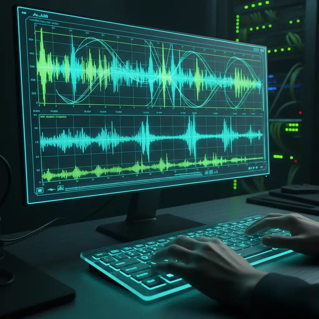 Advanced audio waveform manipulation on a computer screen, demonstrating deepfake audio creation.