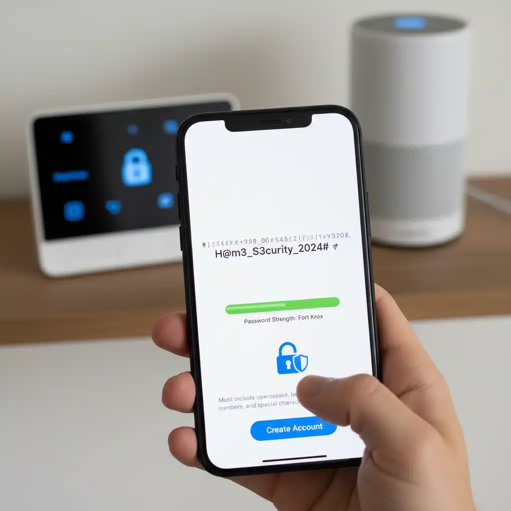 User creating a strong, unique password on a smartphone for smart device security, emphasizing good password hygiene.