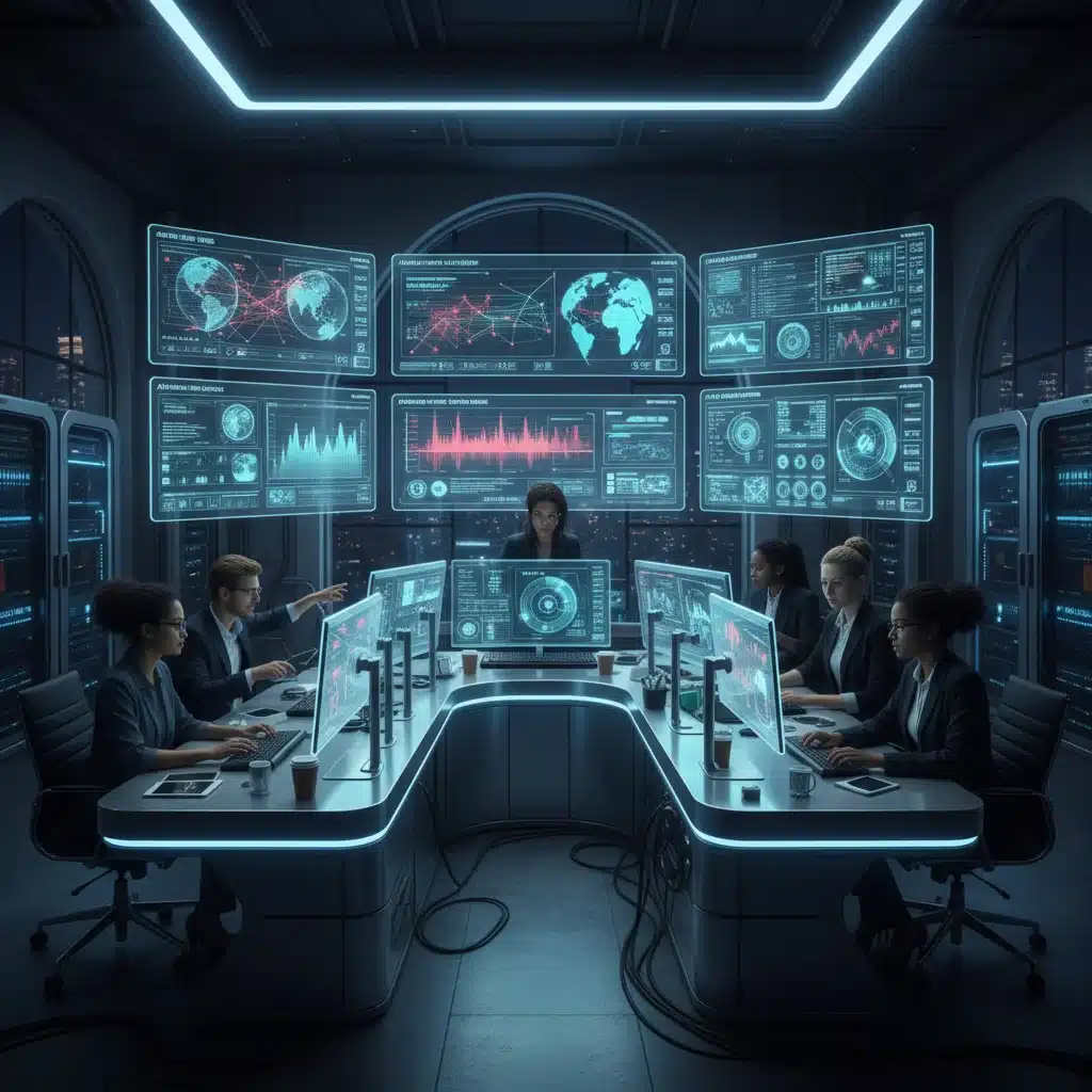 Cybersecurity analysts using AI for threat intelligence and anomaly detection