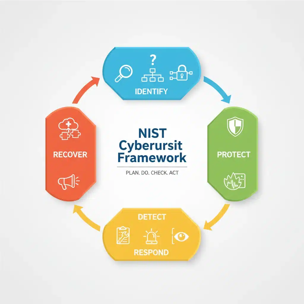 Visual representation of the NIST Cybersecurity Framework's five core functions.