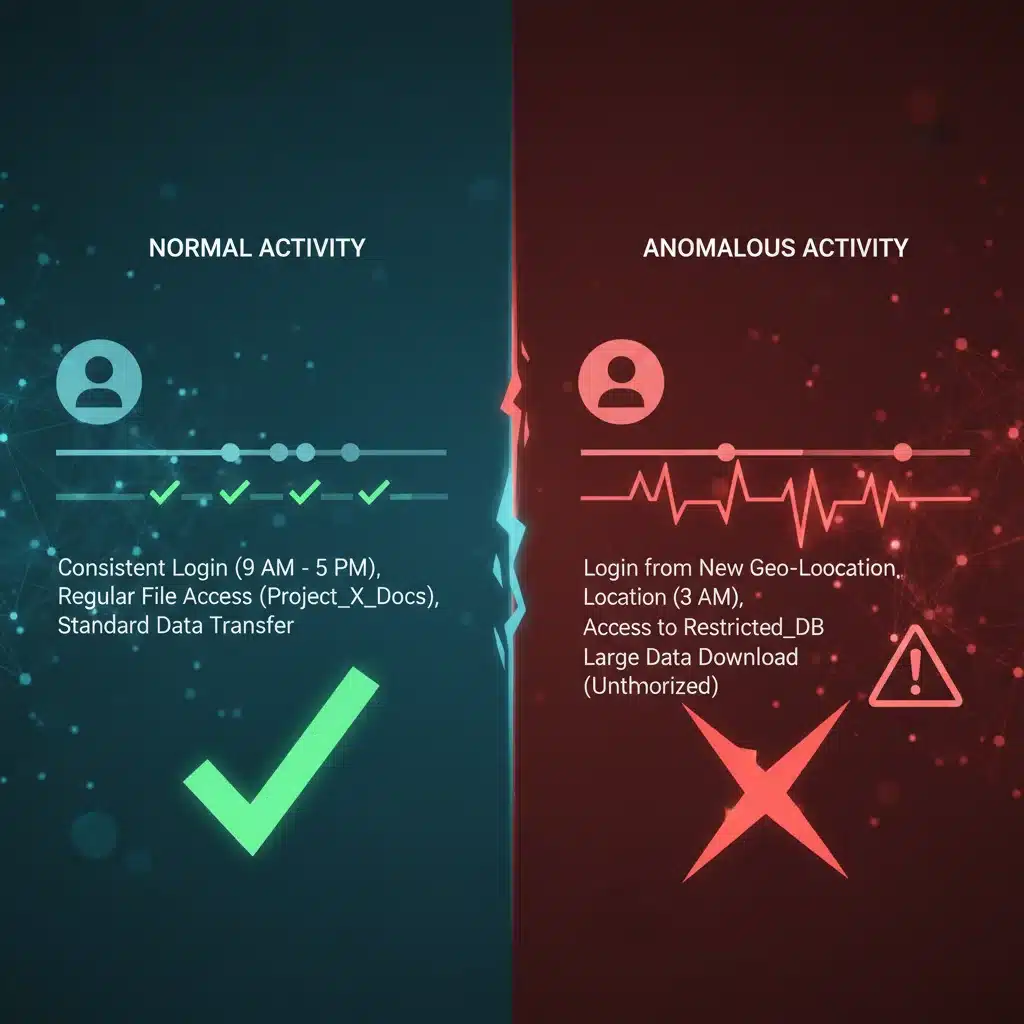 Comparison of normal versus anomalous user behaviour patterns in a digital interface.