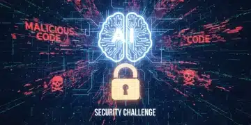 Illustration of AI brain surrounded by phishing threats and cybersecurity solutions
