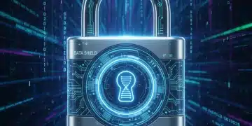 Digital padlock representing data security over a background of abstract code, symbolising recent US data breach law updates.
