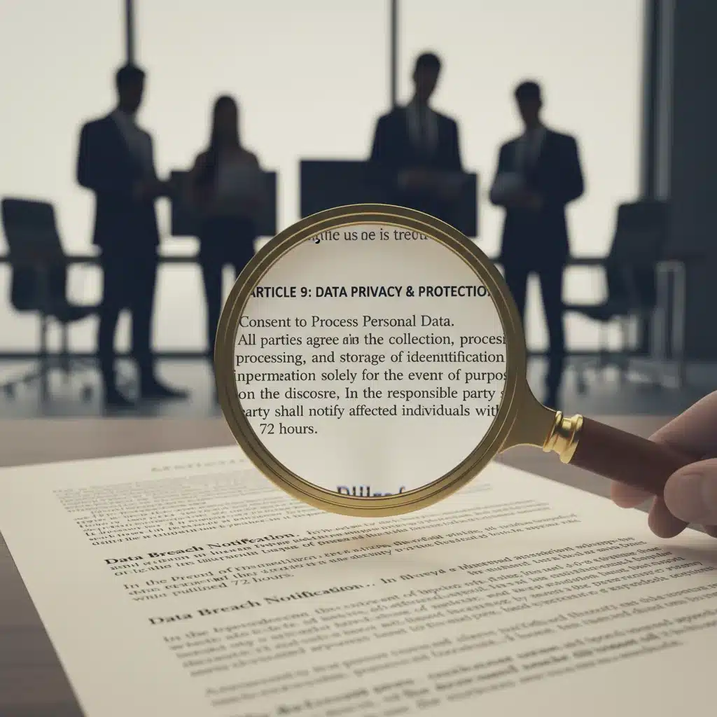 Magnifying glass over a legal document, illustrating the detailed scrutiny of new US data breach regulations.