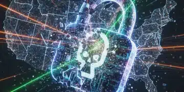 Quantum computer breaking digital padlock, symbolising encryption vulnerability