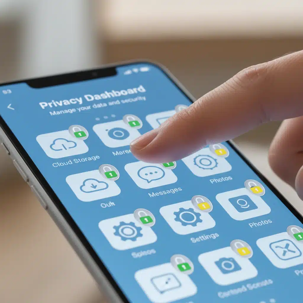 Smartphone screen with app icons and privacy lock symbols