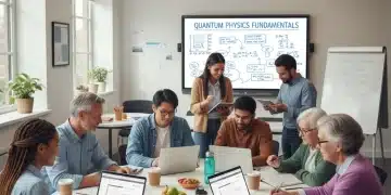 Adultos estudiando juntos, sonriendo, en un aula moderna, simbolizando la segunda oportunidad educativa.