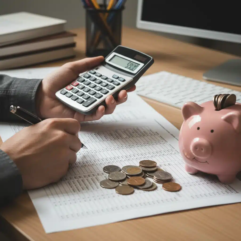 Persona analizando estados financieros con calculadora y bolígrafo, simbolizando el ahorro y la eficiencia de costes.