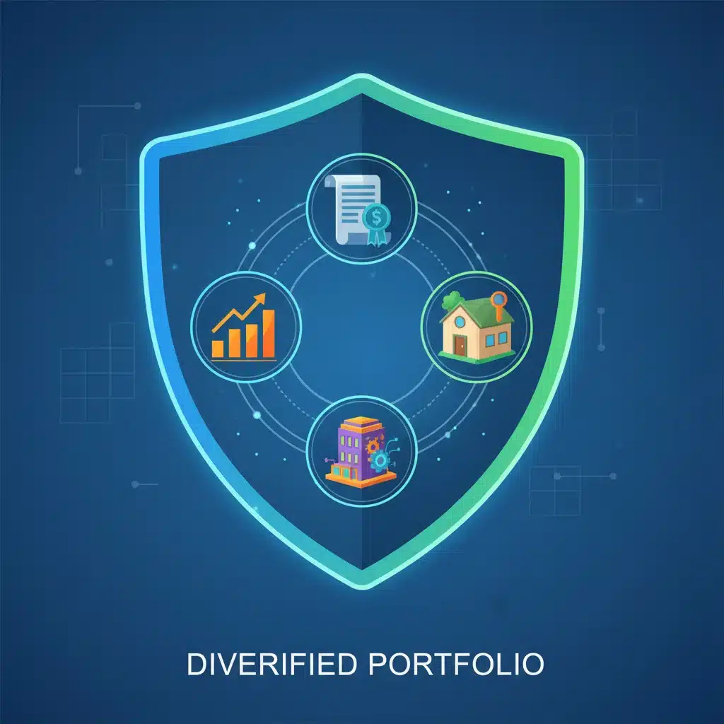 Ilustración de cartera de inversión diversificada y segura para pequeños inversores.