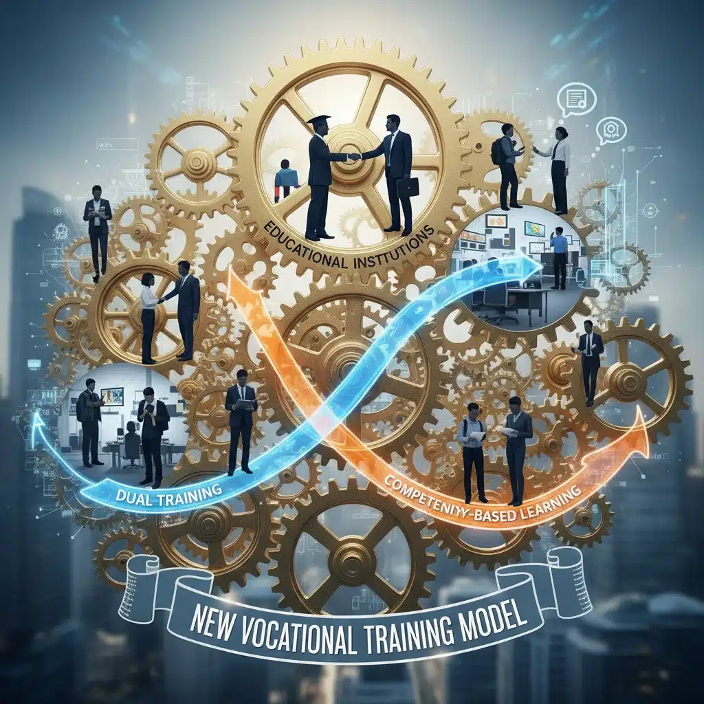 Representación visual de la colaboración entre empresa y formación profesional dual